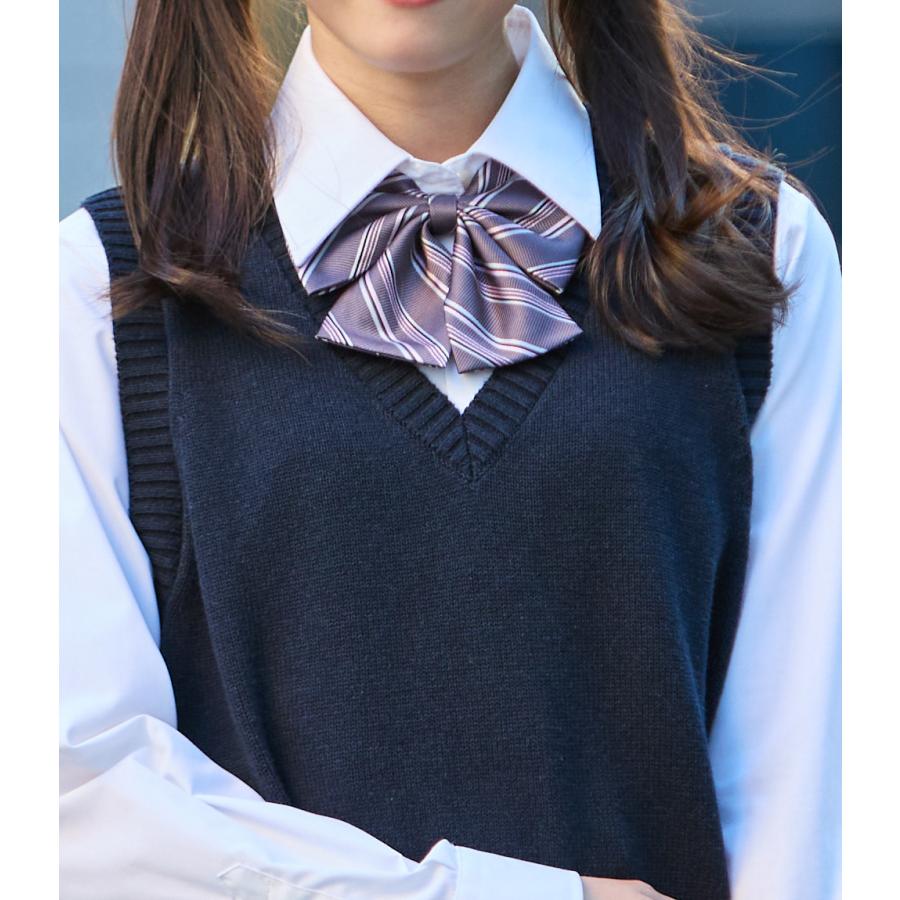 制服 リボン 女子高生 CONOMi スクールリボン 女子 高校生 学生服 中学 通学 スクール グレー ブラウン 茶 ピンク ブランド 人気 ストライプ ワンタッチ｜conomi｜10