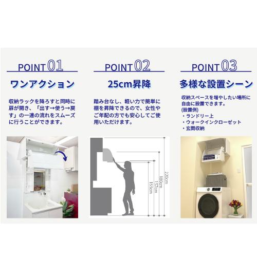 爆買 昇降機能付き吊戸棚 ワンステッププルダウン W900mm DAYDO