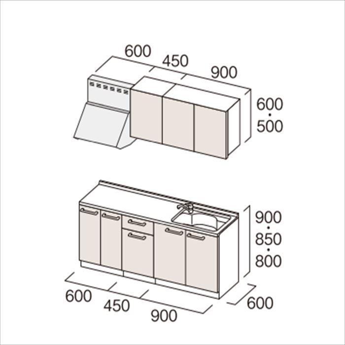 トクラス　システムキッチン　Bb　コンパクトプラン　D／S／Q／N／Y／Z　コンロ無し　開き扉　I型　扉グレード　間口1950　メーカー直送