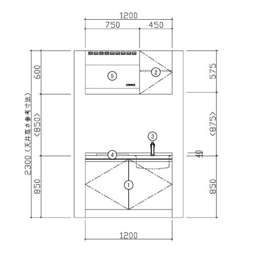 コンパクトキッチン コパンナ ハウステック [ESK-D1201T-扉A-01Ｒ/Ｌ85HI2 ] I型 間口120cm 開き扉 1口IH＋ラジエント200V メーカー直送_2