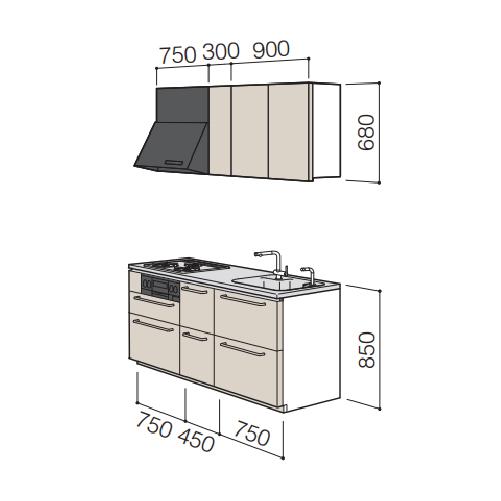 システムキッチン　ザ・クラッソ　TOTO　間口195cm　1950mm　奥行65cm　I型　メーカー直送　扉グループ4A・4B1・4B2　基本プラン