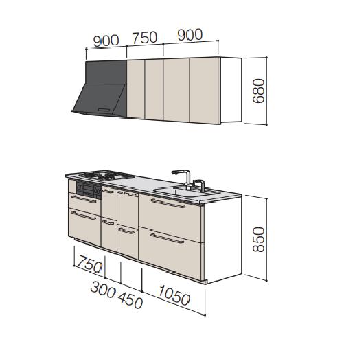 TOTO システムキッチン ザ・クラッソ 間口255cm 2550mm I型 奥行65cm