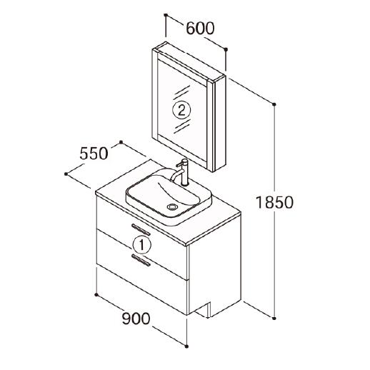 洗面化粧台 ドレーナ 間口900mm TOTO [drena06] 木枠一面鏡(600mm