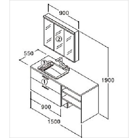 洗面化粧台 ドレーナ 間口900mm TOTO [drena06] 木枠一面鏡(600mm