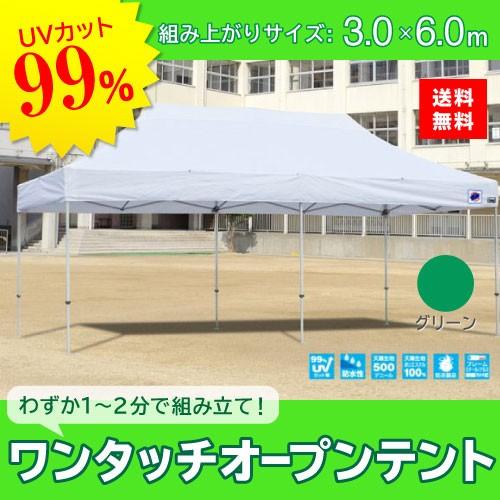 イージーアップテント 組み立てテント デラックス(アルミタイプ) [DXA60-17GR] 3.0m×6.0m 天幕色:緑 グリーン 防水 防炎 紫外線カット99% E-ZUP メーカー直送