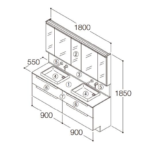 洗面化粧台 エスクア 間口1800mm TOTO [ESCUA04] ミラーキャビネット五