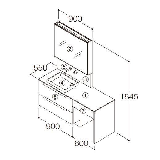 洗面化粧台 エスクア 間口1500mm TOTO [ESCUA07] ミラー一面鏡（自動