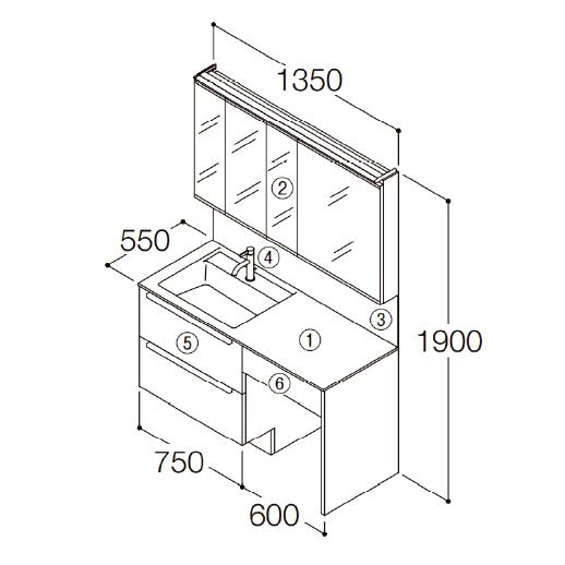洗面化粧台 エスクア 間口1350mm TOTO [ESCUA16] ミラーキャビネット