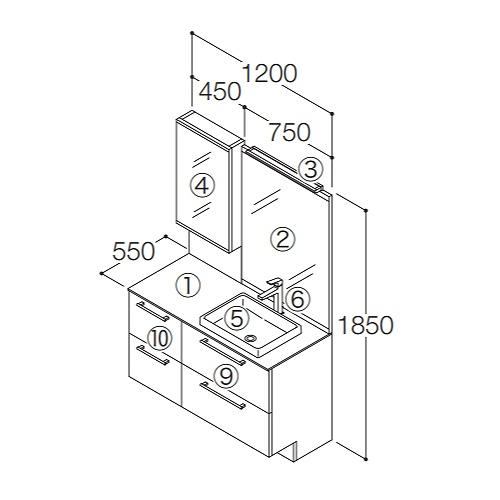 洗面化粧台　エスクア　ESCUA　TOTO　セットプラン　ライトウッドN　大型一面鏡　間口1200　受注生産品　[escua17]　メーカー直送