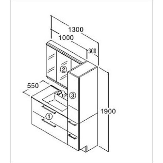 洗面化粧台　エスクアLS　ESCUALS　間口1650　[escuals06]　セットプラン　三面鏡　ライトウッドN　受注生産品　TOTO　メーカー直送