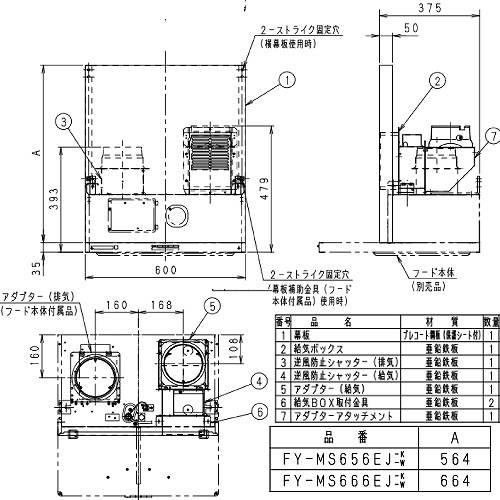 同時給排ユニット 吊戸棚高さ60cm用 ホワイト パナソニック Panasonic [FY-MS656EJ-W] レンジフード用部材 受注生産品