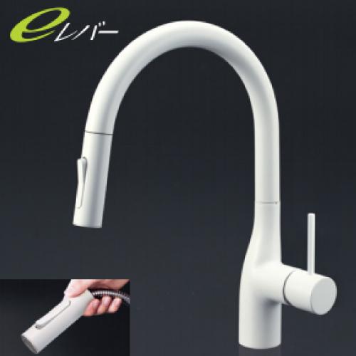 KVK シングルシャワー付混合栓(eレバー)マットホワイト [KM6061ECM4