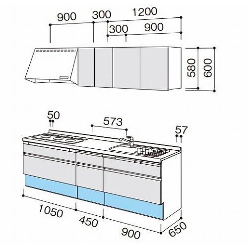 パナソニック　システムキッチン　ラクシーナ　奥行65cm　間口2400　シルバー色ストッカー　扉グレード10　トリプルワイドIH　I型　メーカー直送