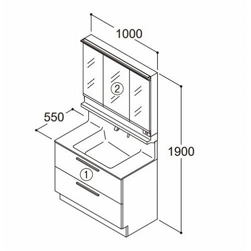 TOTO 洗面化粧台 オクターブ間口1000mm スウィング三面鏡 ワイド