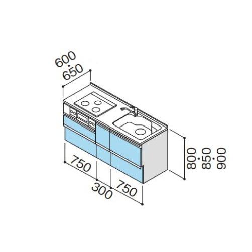 納期約2週間　クリナップ　システムキッチン　スライド収納　下台のみ　ラクエラ　W1800　シンシアシリーズ　Ｉ型　メーカー直送