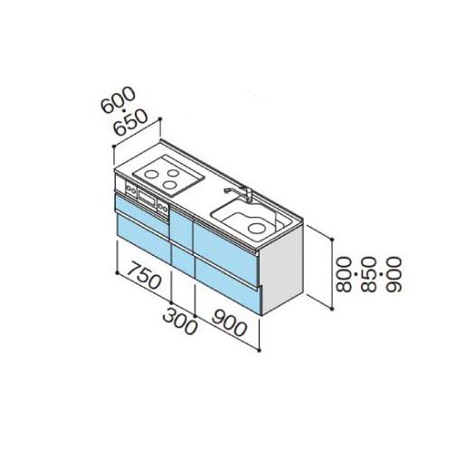 納期約2週間　クリナップ　システムキッチン　ラクエラ　W1950　Ｉ型　スライド収納　コンフォートシリーズ　下台のみ　メーカー直送