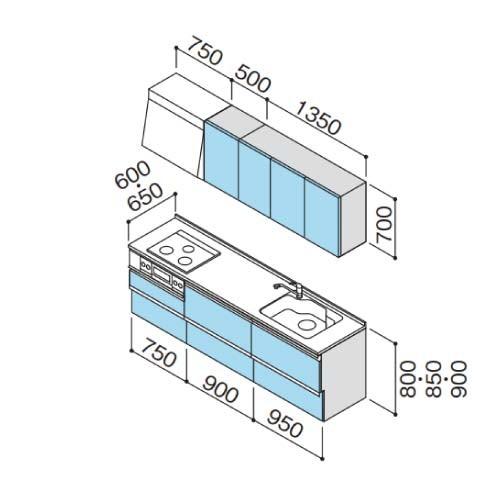 納期約2週間　クリナップ　システムキッチン　ラクエラ　Ｉ型　メーカー直送　W2600　スライド収納　シンシアシリーズ