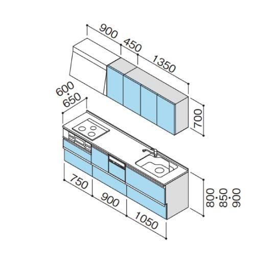 納期約2週間　クリナップ　システムキッチン　W2700　スライド収納　メーカー直送　ラクエラ　Ｉ型　コンフォートシリーズ　食洗機付プラン