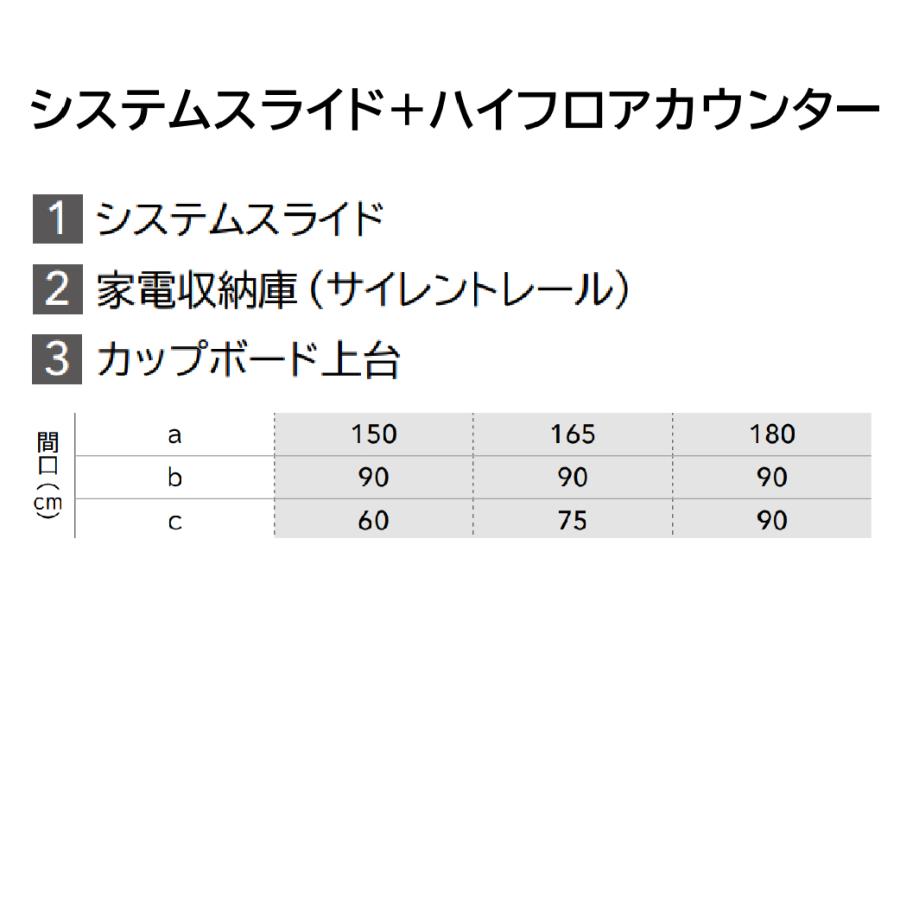 食器棚 ラクエラ カップボード システムスライド＋ハイフロアカウンター [7] シンシア クリナップ 間口150/165/180cm メーカー直送_2