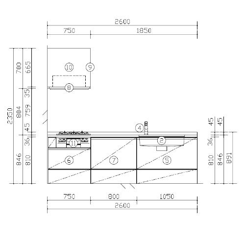 システムキッチン Sクラス シンプルプラン 間口2600mm パナソニック グレード10 壁付I型 奥行65cm メーカー直送_1