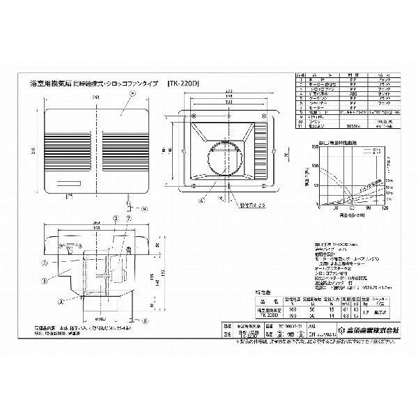 高須産業 TK-220D 浴室用換気扇 シロッコファン 同時給排 - その他健康家電