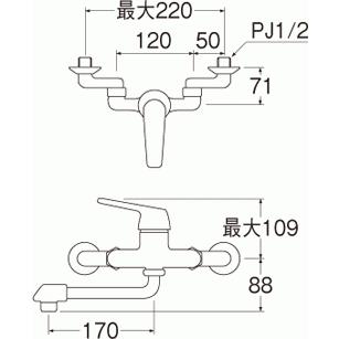 サンエイ　シングル混合栓　CK1700DK−4U−13 寒冷地用　シングルレバー混合栓　壁付混合栓　キッチン用混合栓　旧社名：三栄水栓 |  | 01