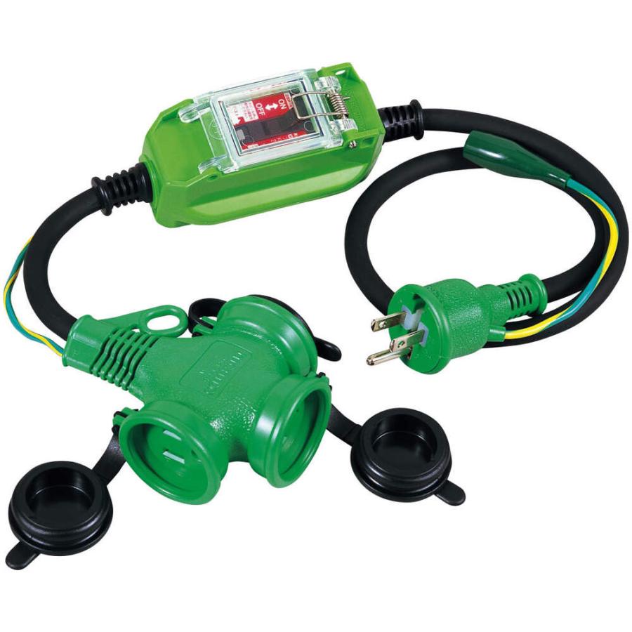 防雨ブレーカー付ポッキン延長コード　1ｍ　PBW‐EK‐N　日動工業　単相100V　屋外用　アース付き　3口　防雨ポッキン延長ブレーカ 過負荷漏電保護兼用　　 | 日動工業