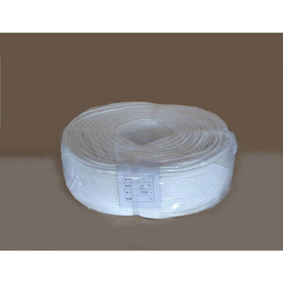ビニロンSロープ　6ｍｍ×200m　白　約4.3kg　太さ６mmｘ長さ200ｍ | 