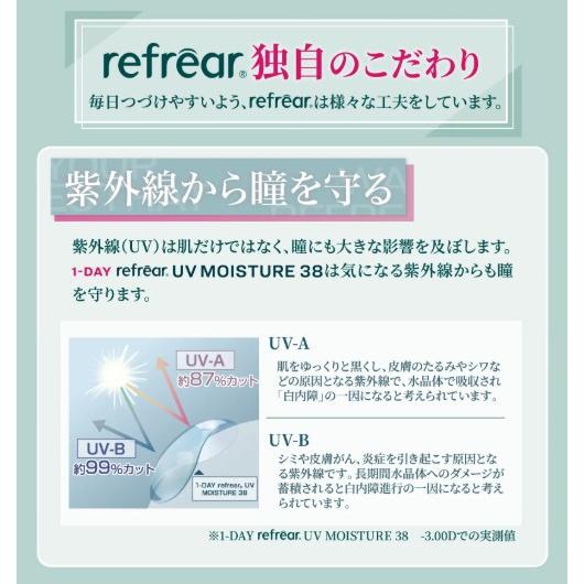 送料無料 ワンデーリフレアUV モイスチャー38 【1箱100枚入】4箱 大容量 1DAY Refrear Moisture 38 1日使い捨て ソフトコンタクトレンズ クリア 透明_6
