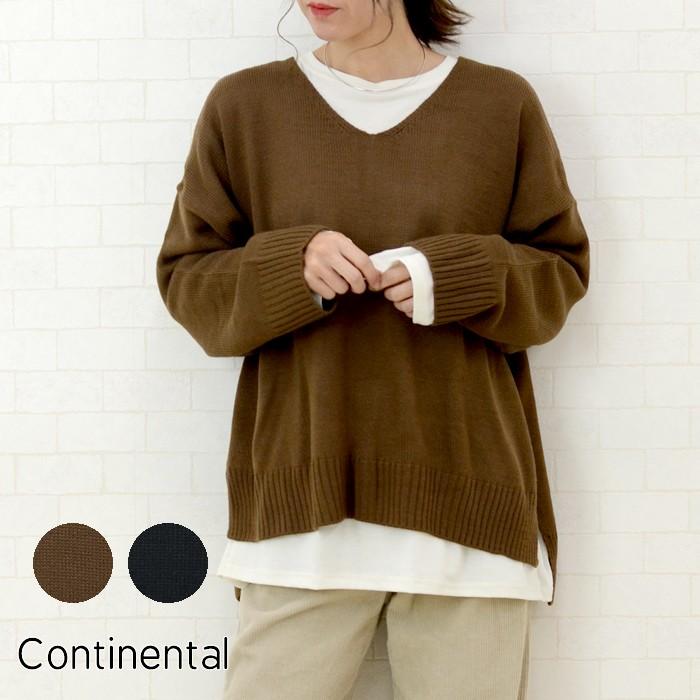 Vネック ニット ドロップショルダー レディース トップス バックロング ワイドシルエット サイドスリット セーター 重ね着 大人 シンプルブラウン ブラック 358 Tp 2177 Continental 通販 Yahoo ショッピング