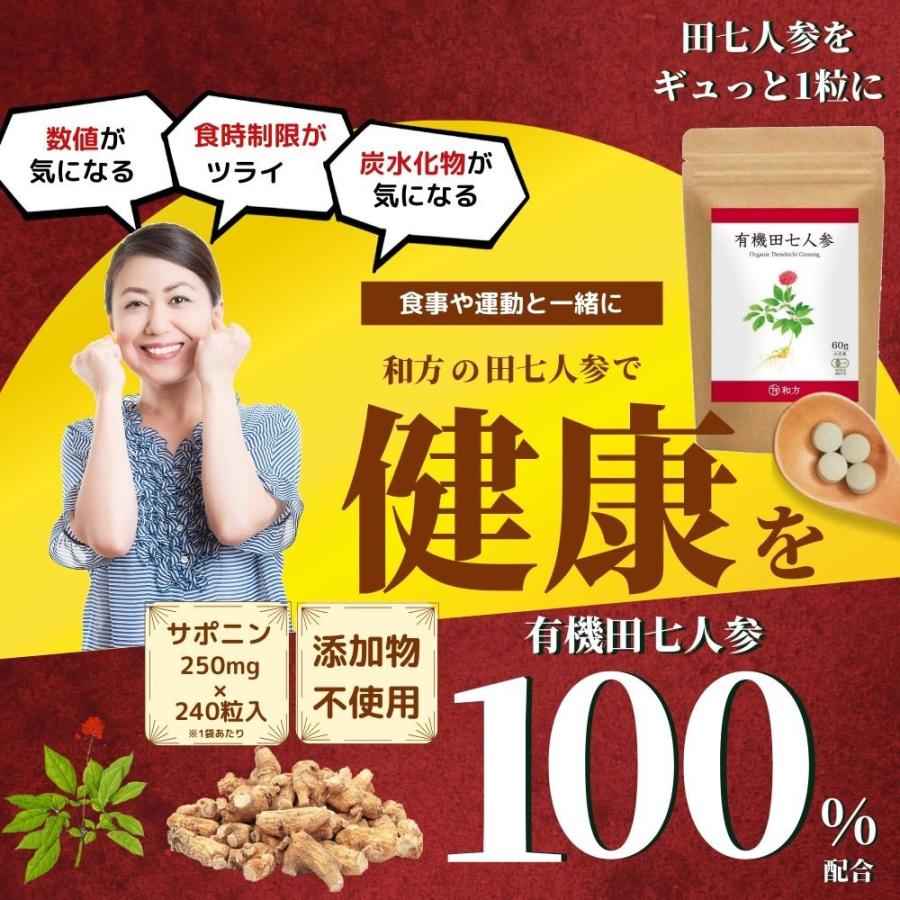 田七人参 有機 サプリ サポニン 有機JAS (1粒 田七人参250mg) 240粒入 30〜60日分 |  | 01
