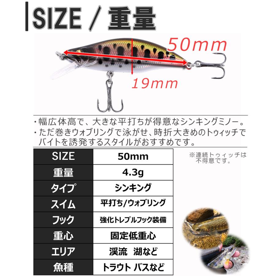 渓流 ルアー 5個 セット トラウトルアー シンキングミノー 50mm 4.3g｜contyu｜10