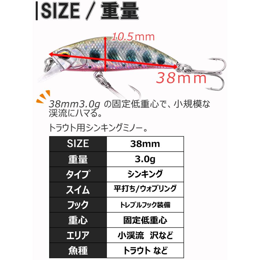 渓流ルアー トラウト ミノー セット 38mm 3.0g 5個 シンキング 渓流ルアー トラウト ミノー セット 38mm 3.0g 5個 シンキング