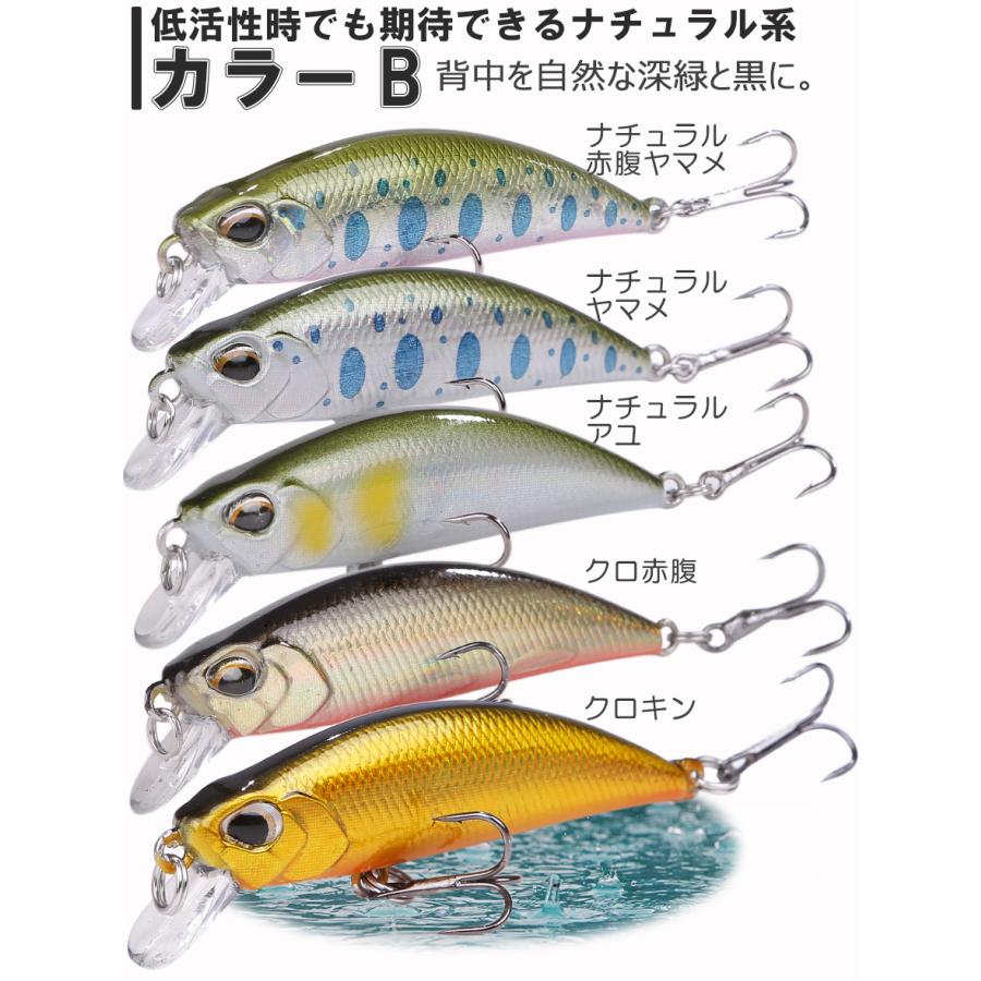 渓流 ルアー トラウト ミノー 5個 セット シンキング 5cm 4.8g 渓流 ルアー トラウト ミノー 5個 セット シンキング 5cm 4.8g