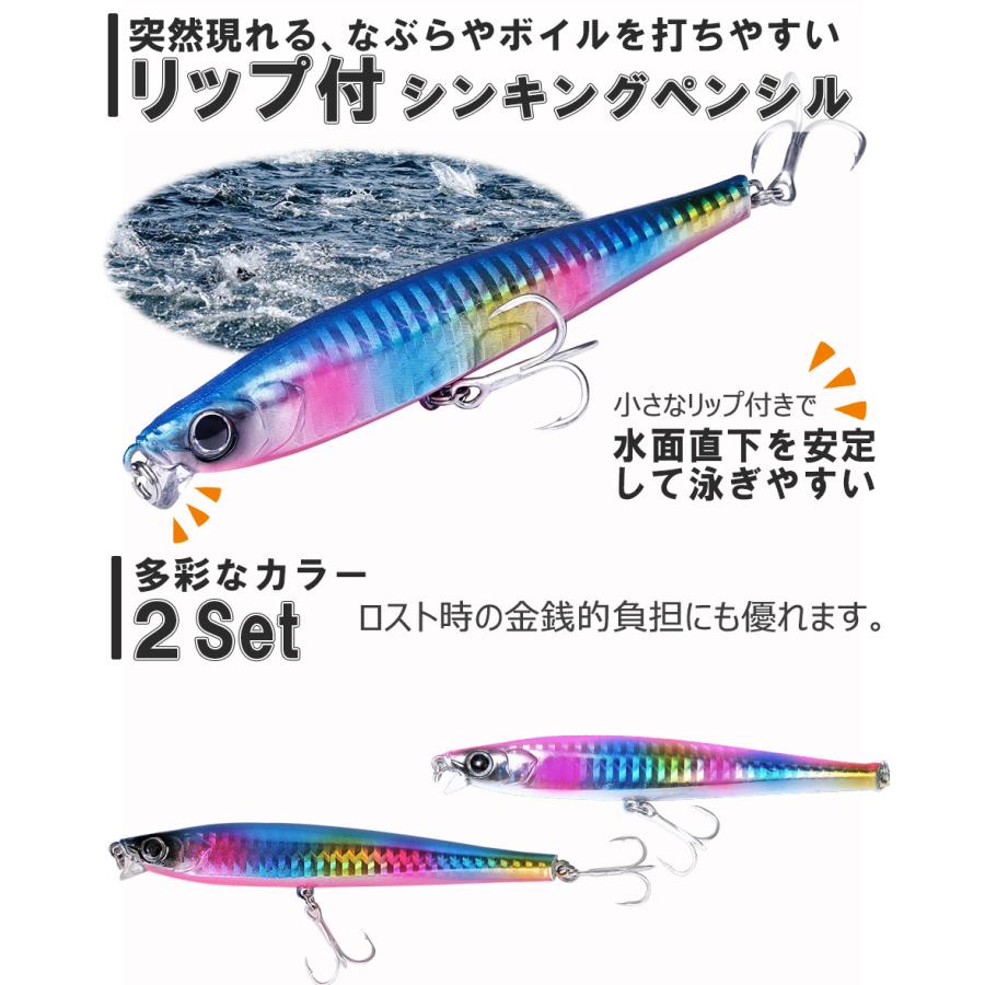 贈り物 青物 シーバス ヒラメ ルアー セット リップ付 シンキング ペンシル ミノー 10 5cm 31g 2個入 ホログラム トレブルフック装備 Comviet Ch