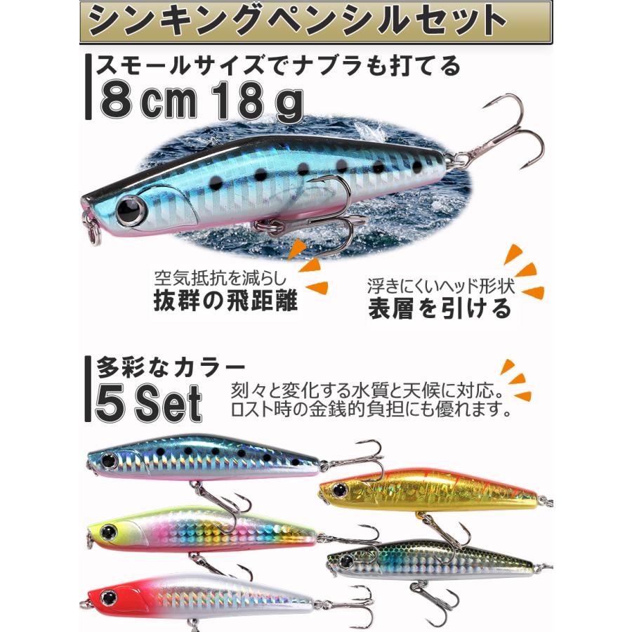 シーバス ルアー セット シンキングペンシル 80mm 17 5g ヒラメ 青物 シンペン Si Ba8cm Y A Contyu フィッシングキャンプ 通販 Yahoo ショッピング