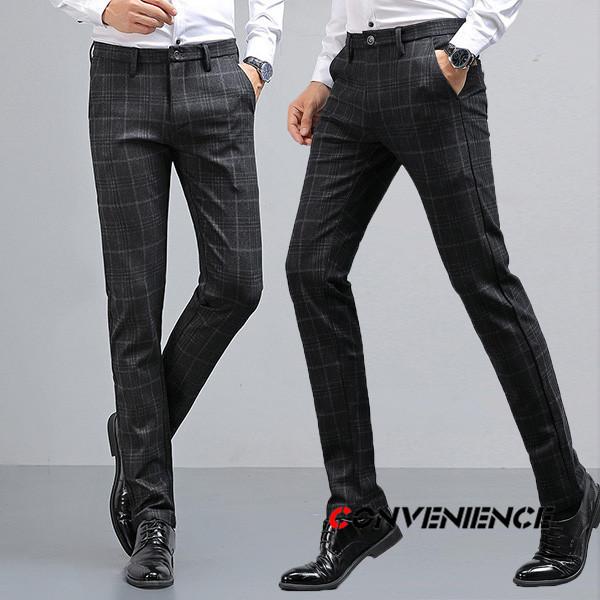 スラックス メンズ ビジネスパンツ チェック柄パンツ スリム 春 ビジネススラックス 紳士用 ノータック メンズパンツ ボトムス ズボン 結婚式 フォーマル 即出荷