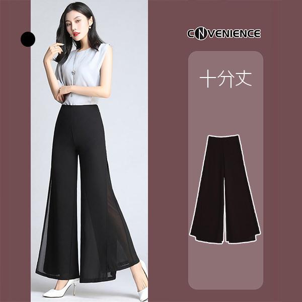 ガウチョパンツ レディース 夏コーデ シフォン ワイドパンツ 美脚 ウエストゴム スウェット ハイウェスト 10分丈 9分丈 スカーチョ 母の日 薄手 春夏 無地 受注生産品