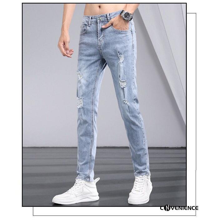 KASVIN] デニムパンツ メンズ ダメージ 多色 ジッパー プリーツ