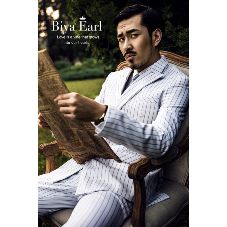 白 ストライプ ドレススーツ男性ダブルブレストメンズ 2 ピース