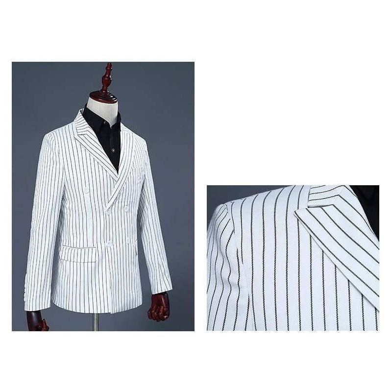 白 ストライプ ドレススーツ男性ダブルブレストメンズ 2 ピース
