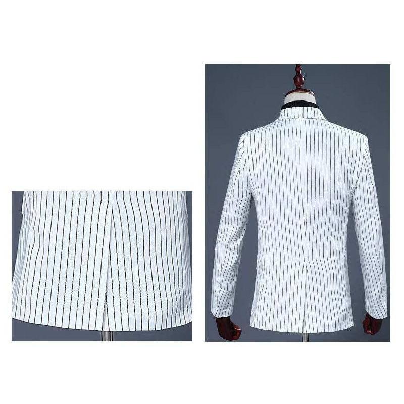 白 ストライプ ドレススーツ男性ダブルブレストメンズ 2 ピースセット