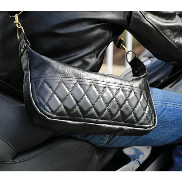 【COOLBIKERSサングラスプレゼント】DIN MARKET 日本製 SHM レザーショルダーバッグ LEATHER SHOULDER BAG ダイヤモンドステッチ 本革 ブラックの画像