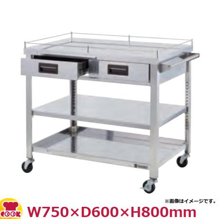 東製作所 引出・コボレ止付ステンレス製ワゴン3段4方コボレ止 4GWGO3-750H 750×600（送料無料、代引不可）