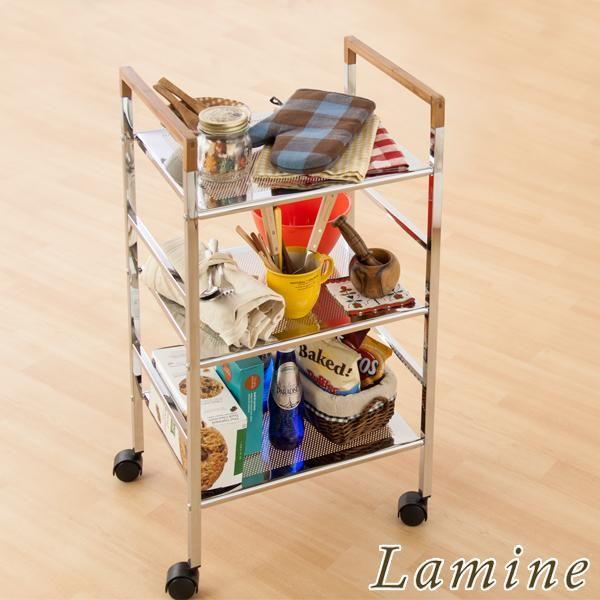 送料無料＞キッチンワゴン 3段 ウッド キャスター付き : クッキングク