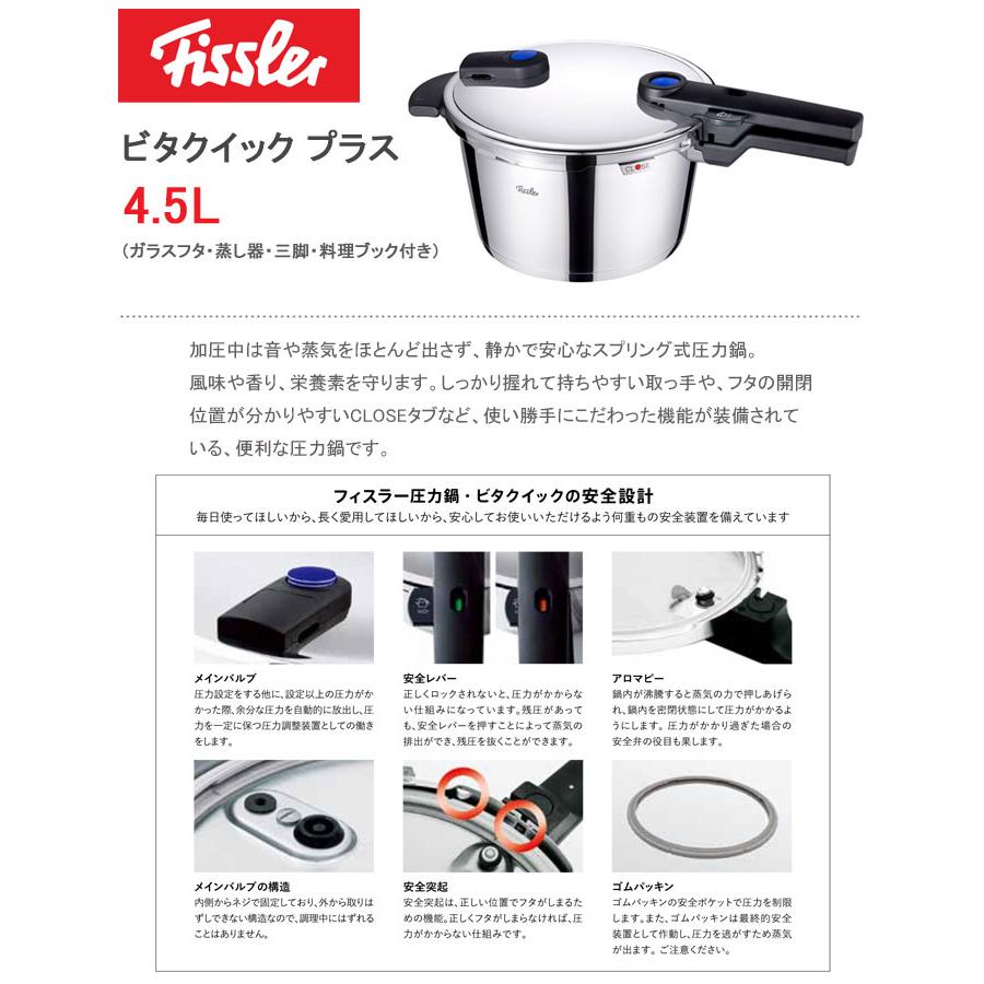 ビタクイック フィスラー 圧力鍋 プラス 4.5L IH対応 ガラス蓋 ビタクイック フィスラー 圧力鍋 プラス 4.5L IH対応 ガラス蓋