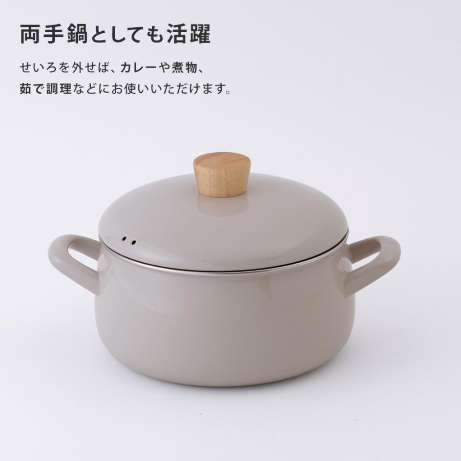 富士ホーロー レビュー特典 せいろ付きホーロー鍋 20cm ガス火 IH対応