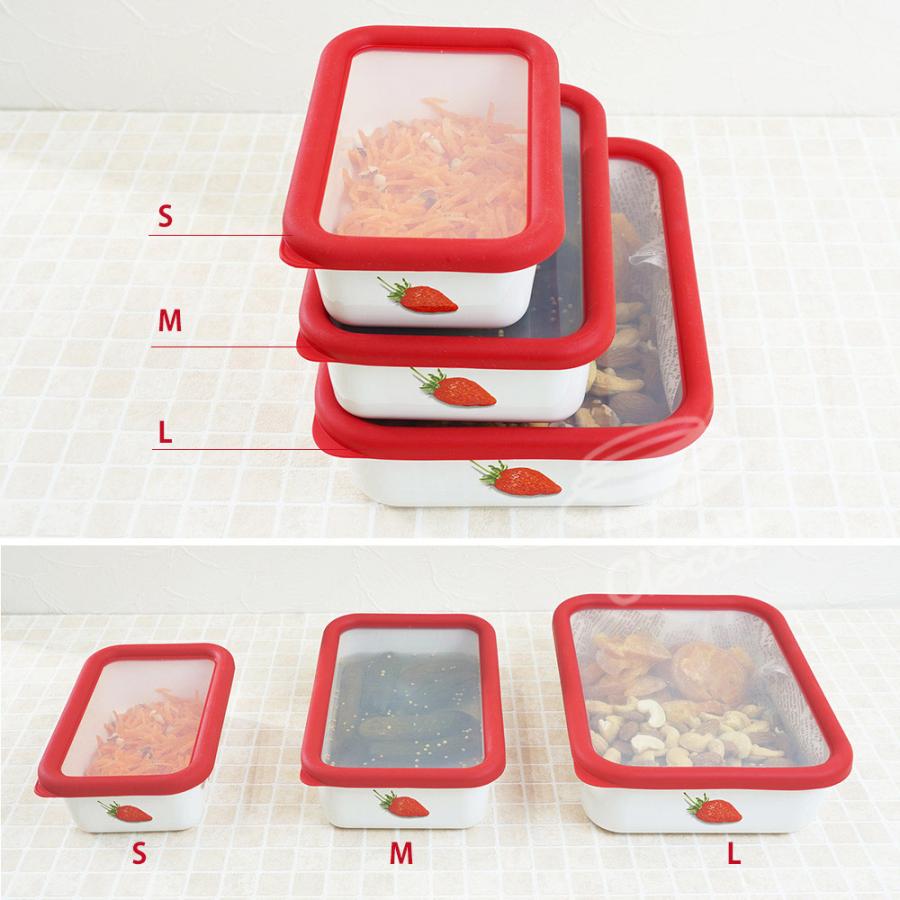 富士ホーロー ストロベリーシリーズ 浅型角容器 L STB-L【ホーロー容器