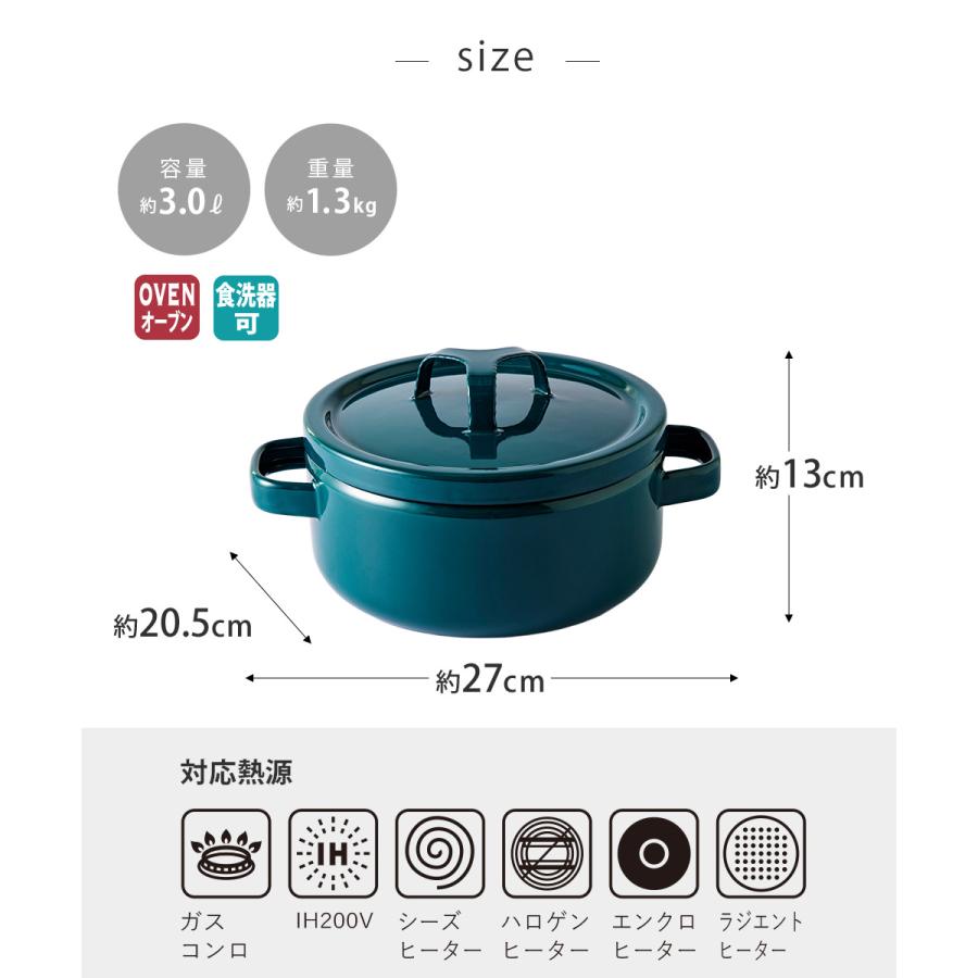 富士ホーロー 匠シリーズ 両手鍋 20cm 3L 浅型 ホーロー フタ付き ガス
