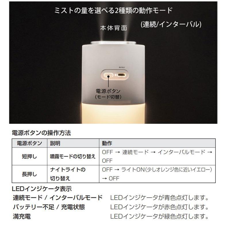 グリーンハウス 充電式ポータブル加湿器 ダブルミスト ナイトライト付き アロマウォーター対応 全3色 GH-PHWA GREEN HOUSE　超音波加湿器 送料無料 | GREEN HOUSE（パソコン） | 09